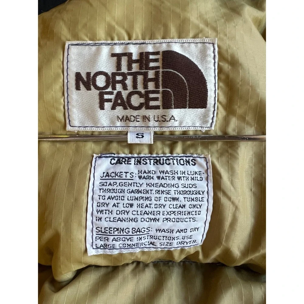 VTG The North Face 70s Mens S Blue Down Puffer Vest Snap USA-Made Brown Label